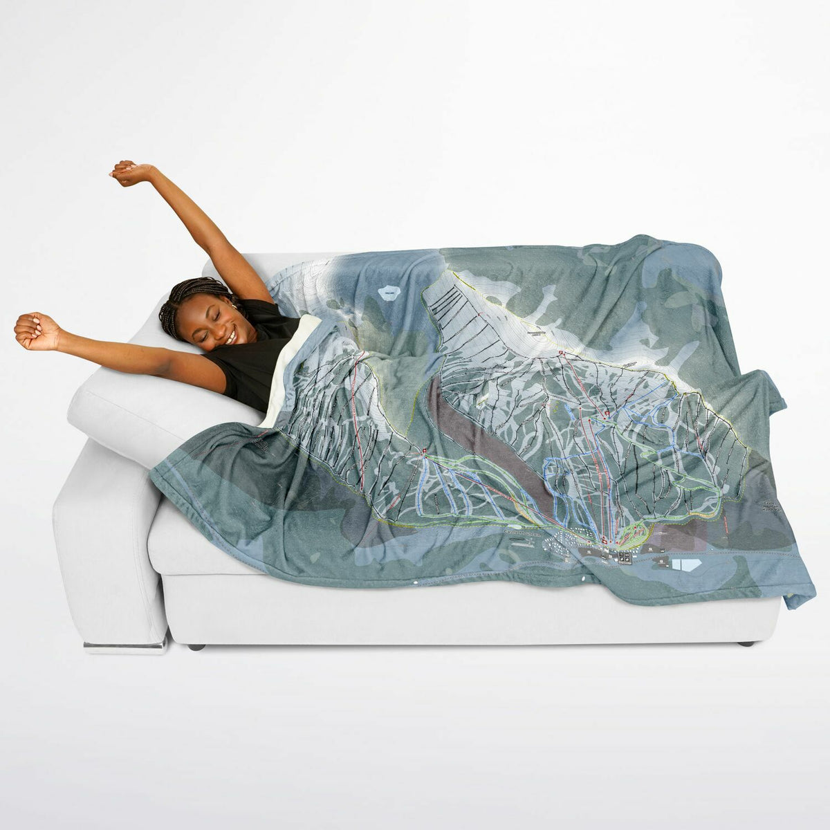 Castle Mountain, Alberta Ski Resort Map Flannel Blanket Poncho