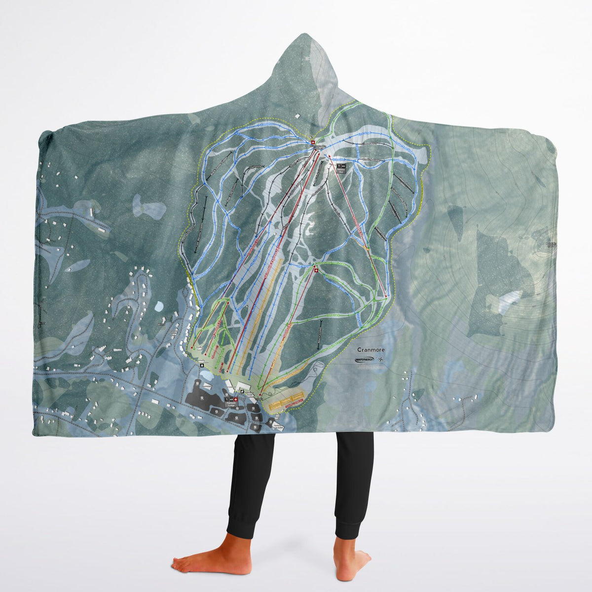 Cranmore Mountain, New Hampshire Ski Trail Map - Youth Hooded Blanket