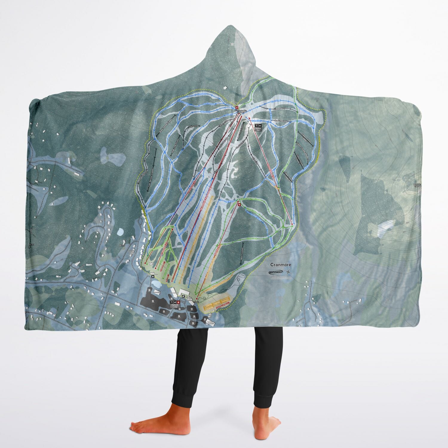 Cranmore Mountain, New Hampshire Ski Trail Map - Youth Hooded Blanket