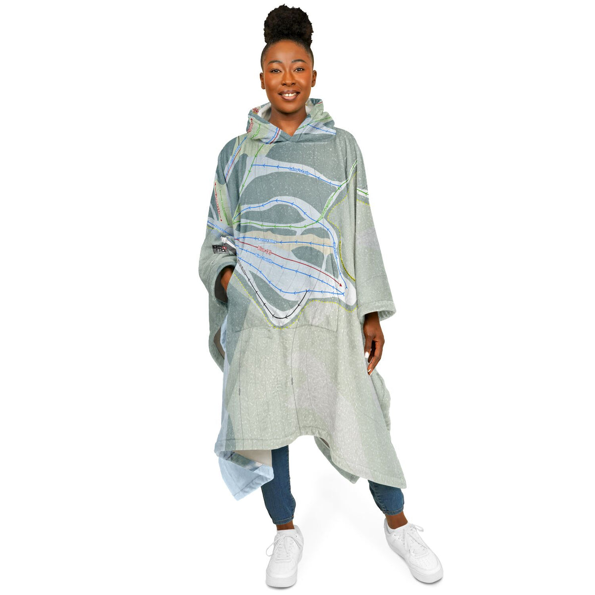 Kinosoo Ridge, Alberta Ski Resort Map Flannel Blanket Poncho