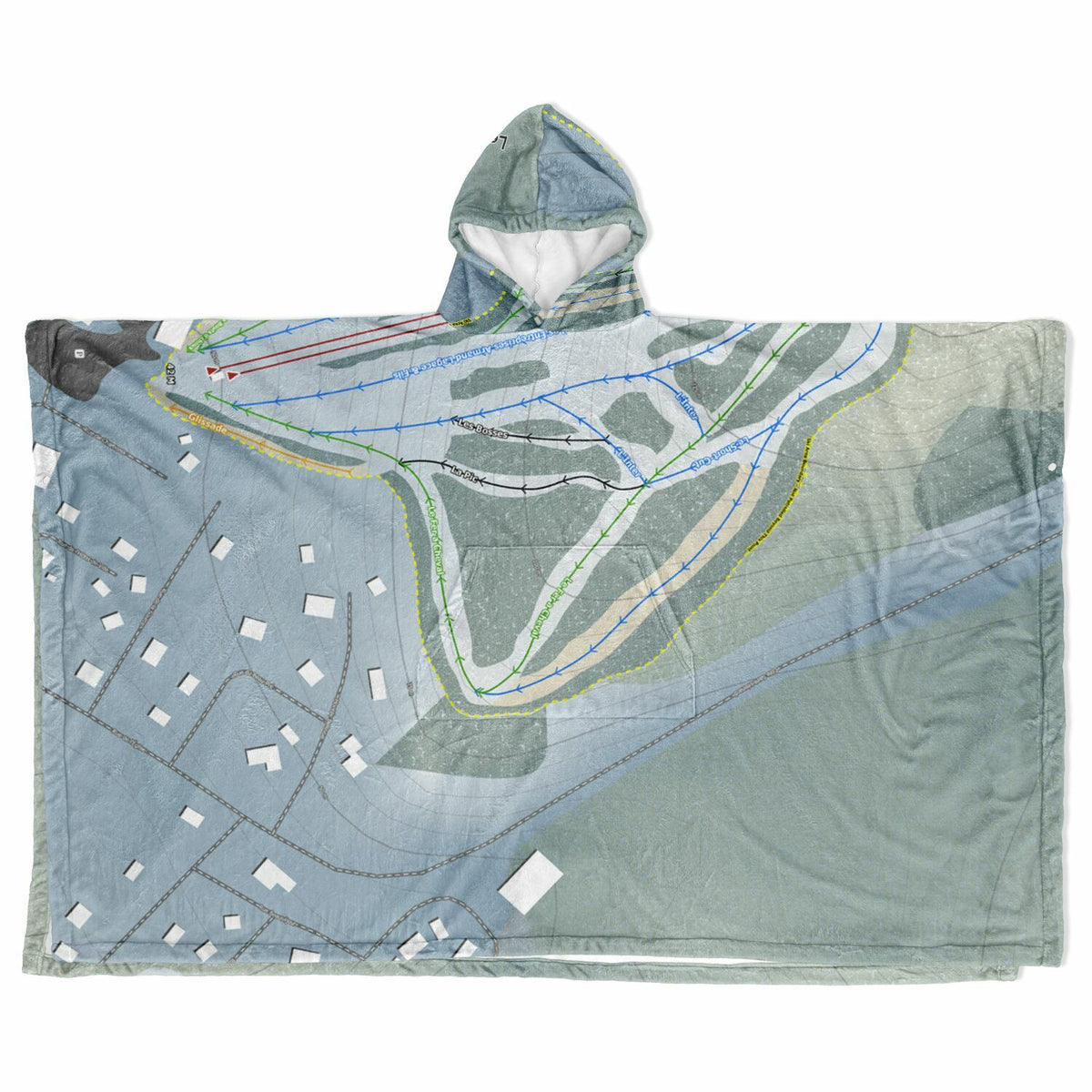 Le Petit Chamonix, Quebec Ski Resort Map Flannel Blanket Poncho