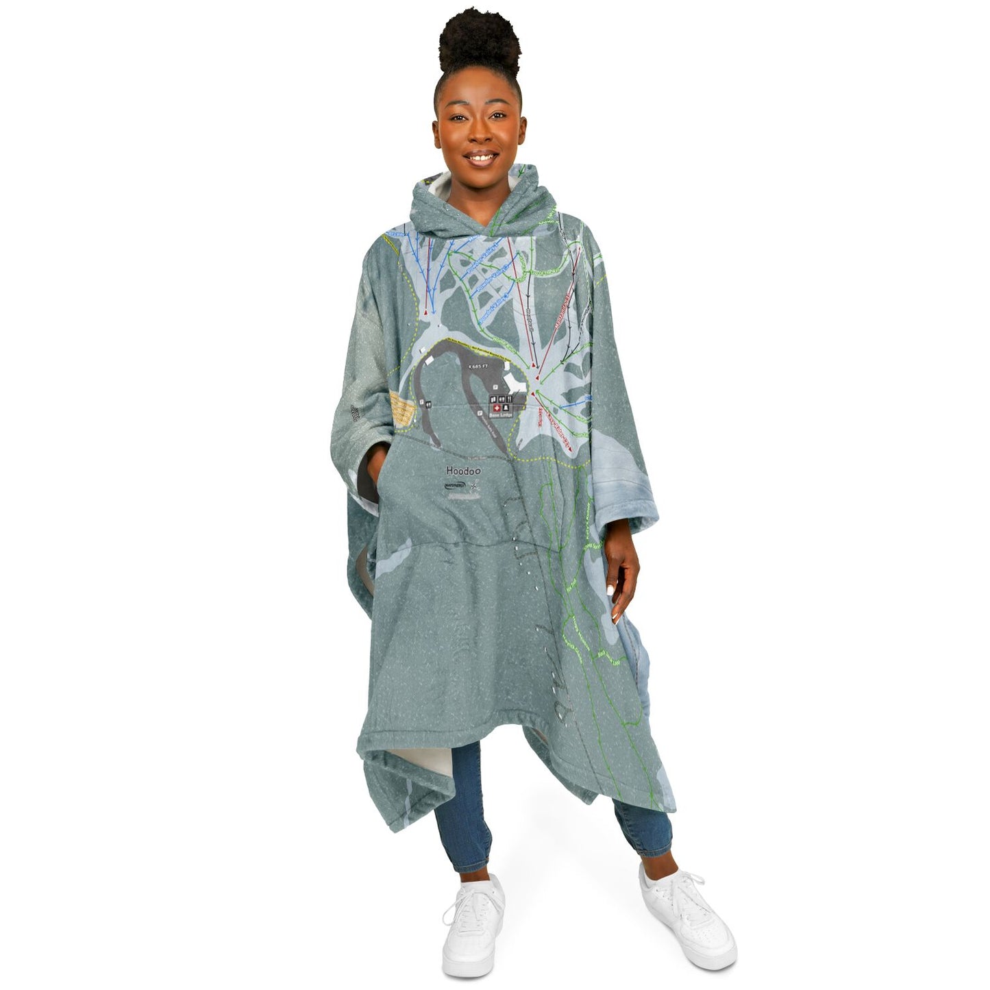 Hoodoo, Oregon Ski Resort Map Flannel Blanket Poncho
