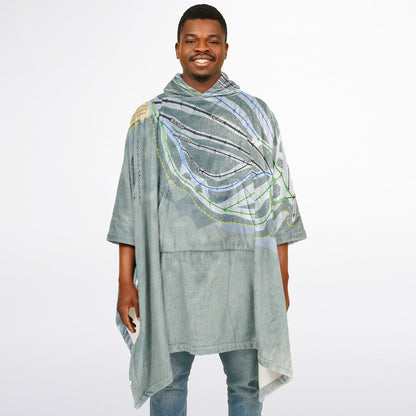Hermon Mountain, Maine Ski Resort Map Flannel Blanket Poncho