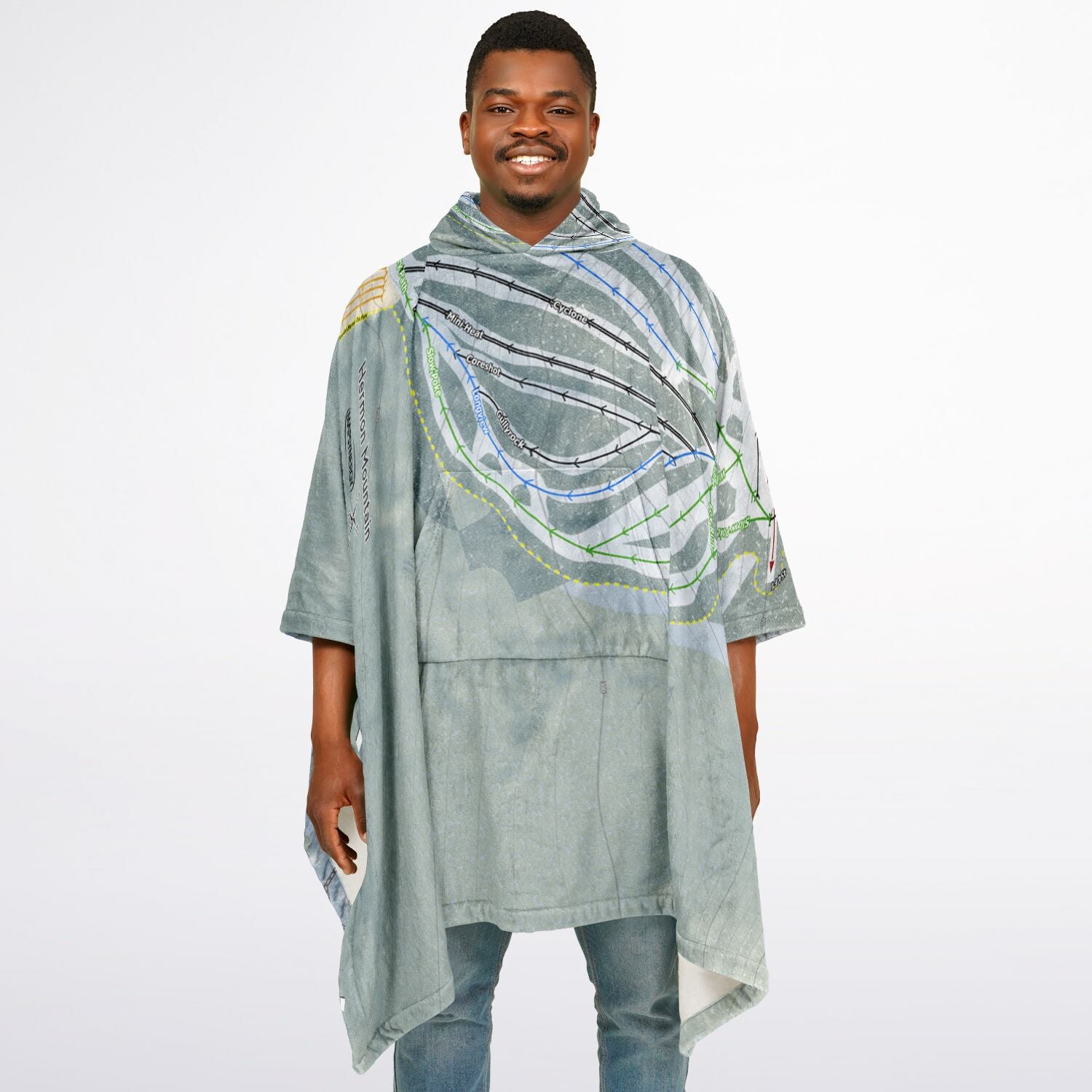 Hermon Mountain, Maine Ski Resort Map Flannel Blanket Poncho