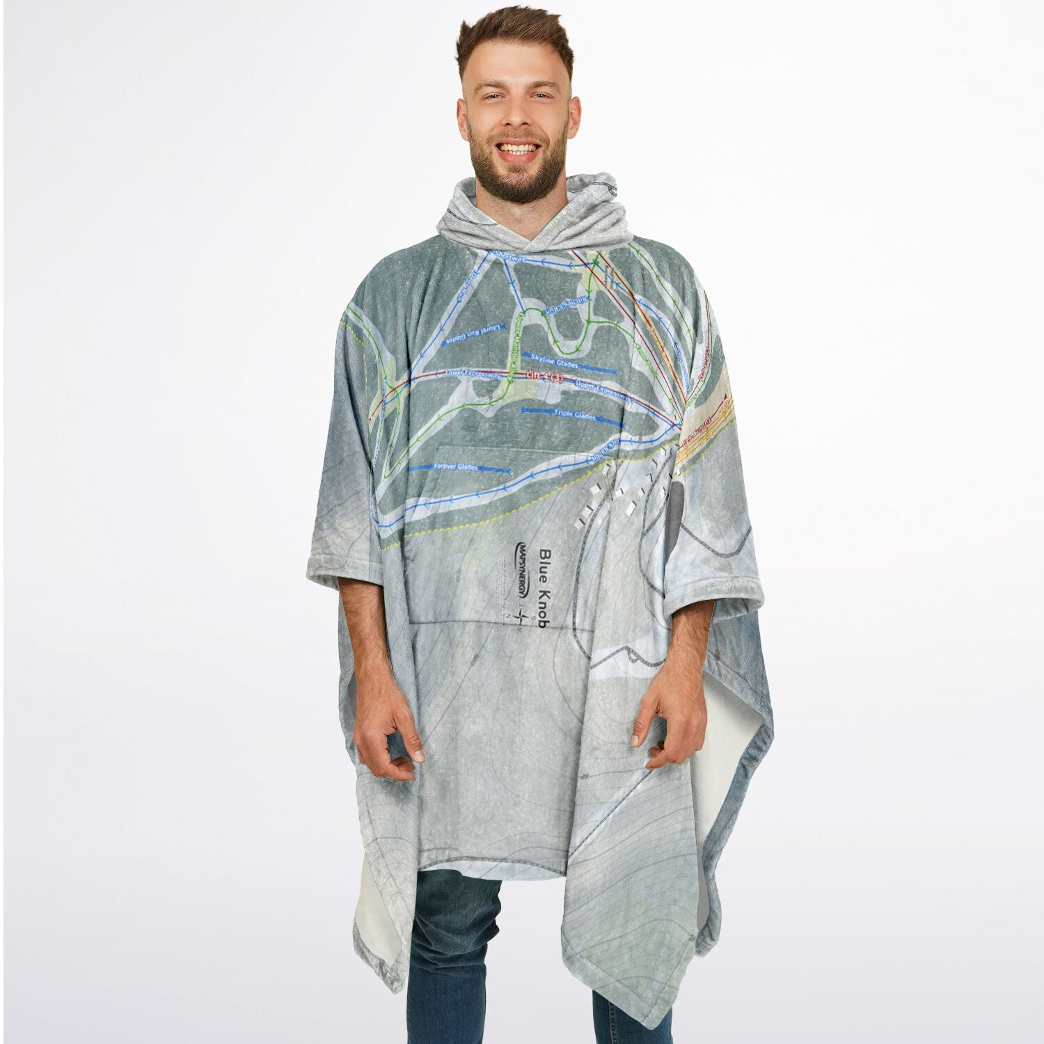 Blue Knob, Pennsylvania Ski Resort Map Flannel Blanket Poncho