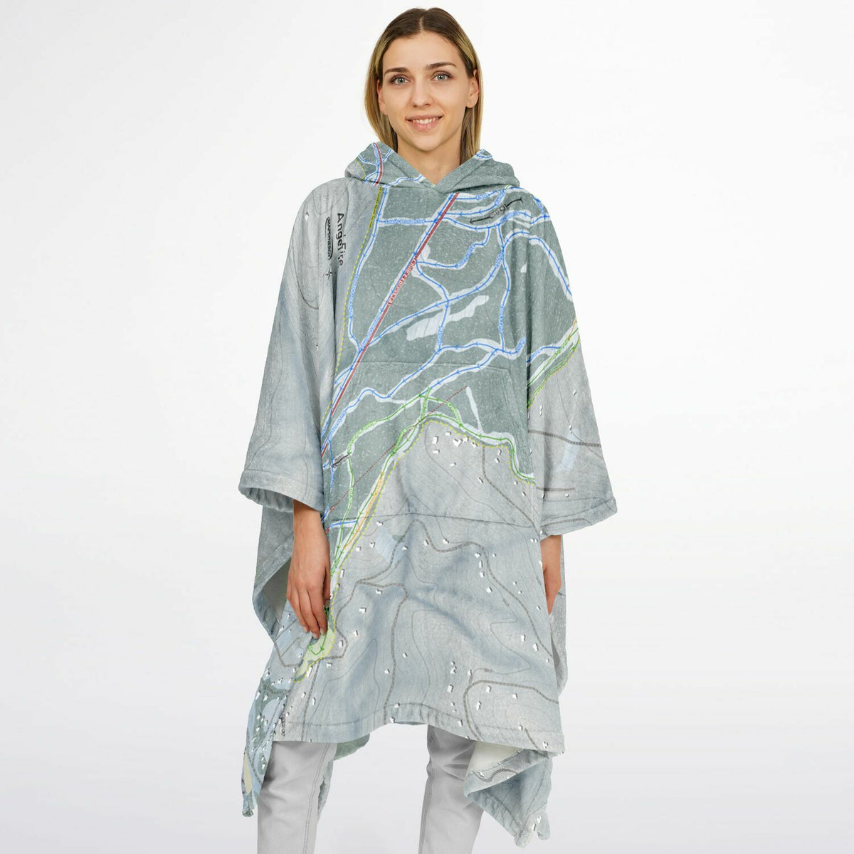 Angel Fire, New Mexico Ski Resort Map Flannel Blanket Poncho