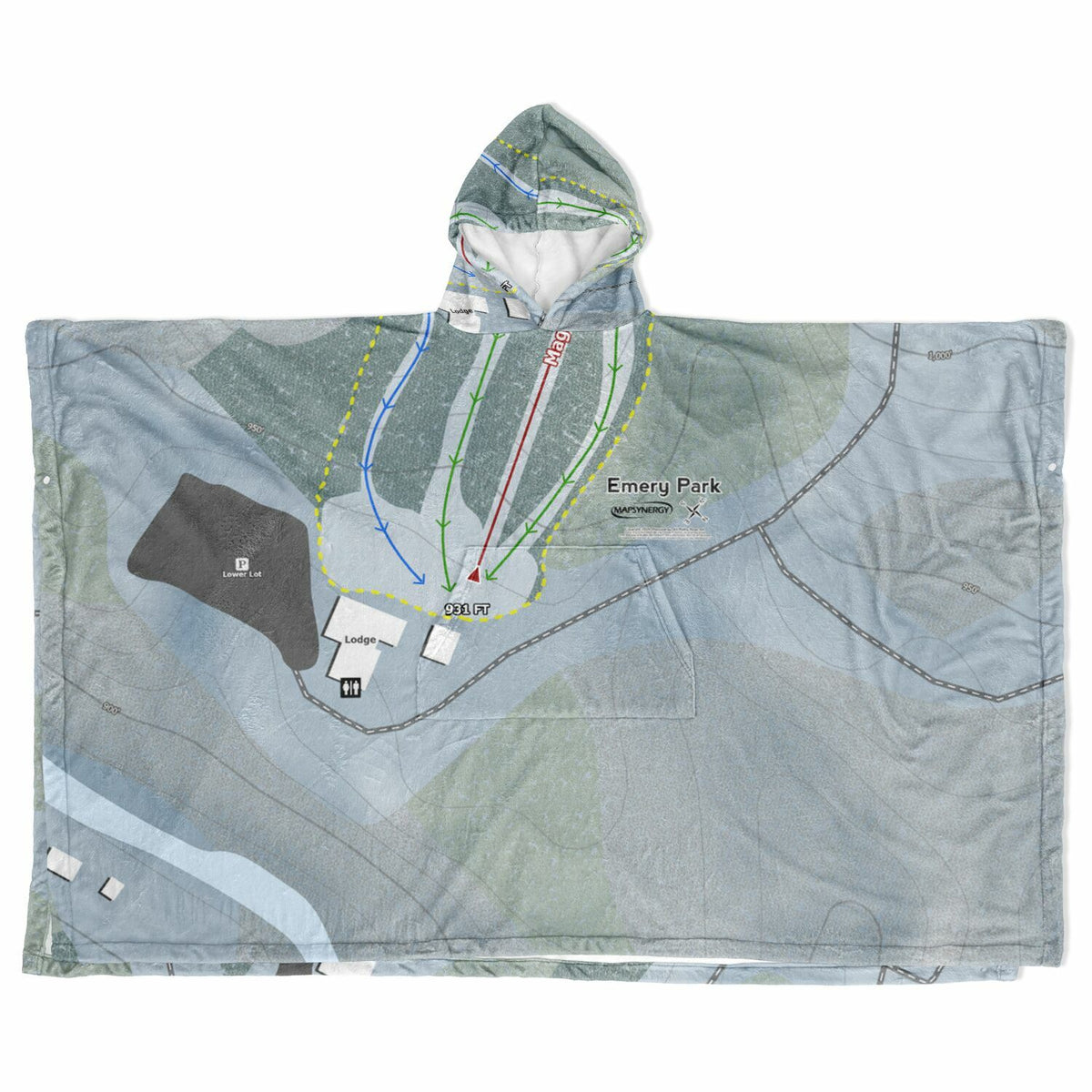 Emery Park, New York Ski Resort Map Flannel Blanket Poncho