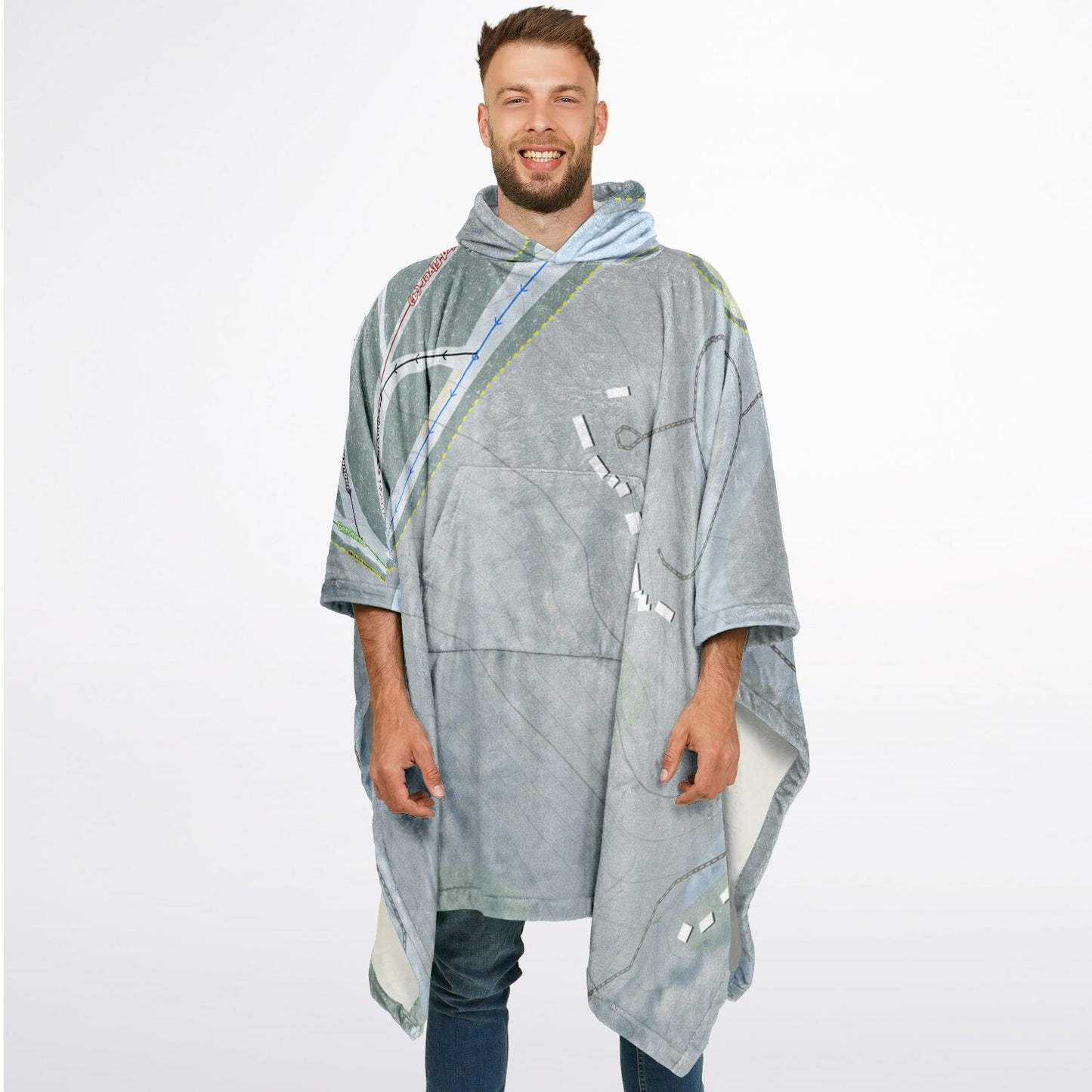 Mystic Mountain Nemacolin, Pennsylvania Ski Resort Map Flannel Blanket Poncho