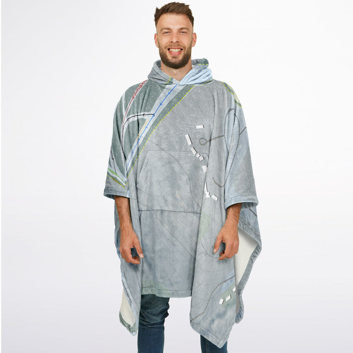 Mystic Mountain Nemacolin, Pennsylvania Ski Resort Map Flannel Blanket Poncho