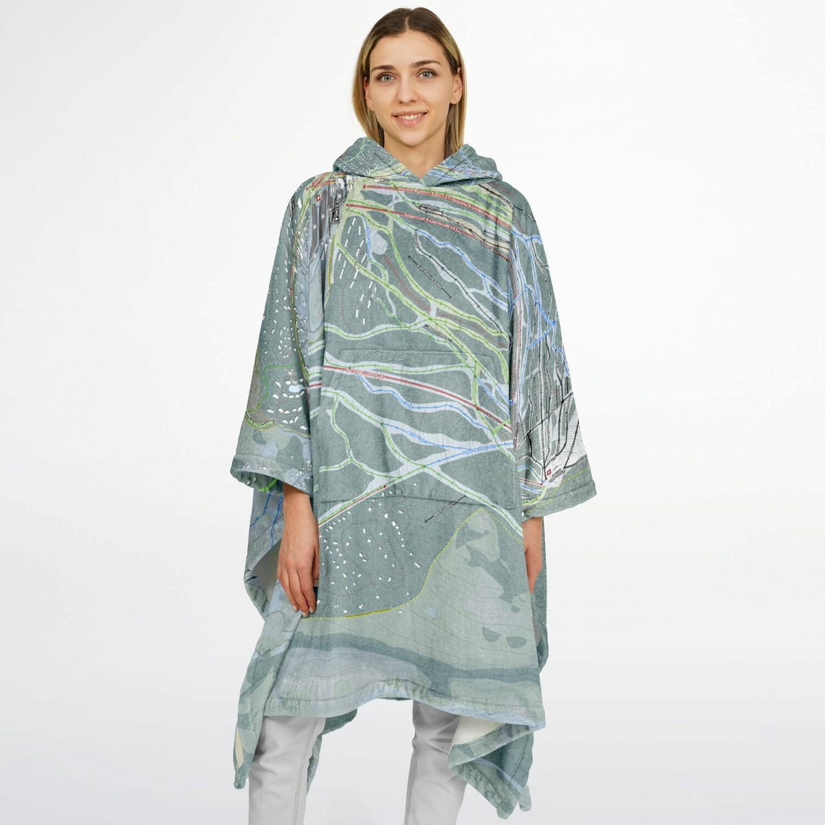 Sugarloaf, Maine Ski Resort Map Flannel Blanket Poncho
