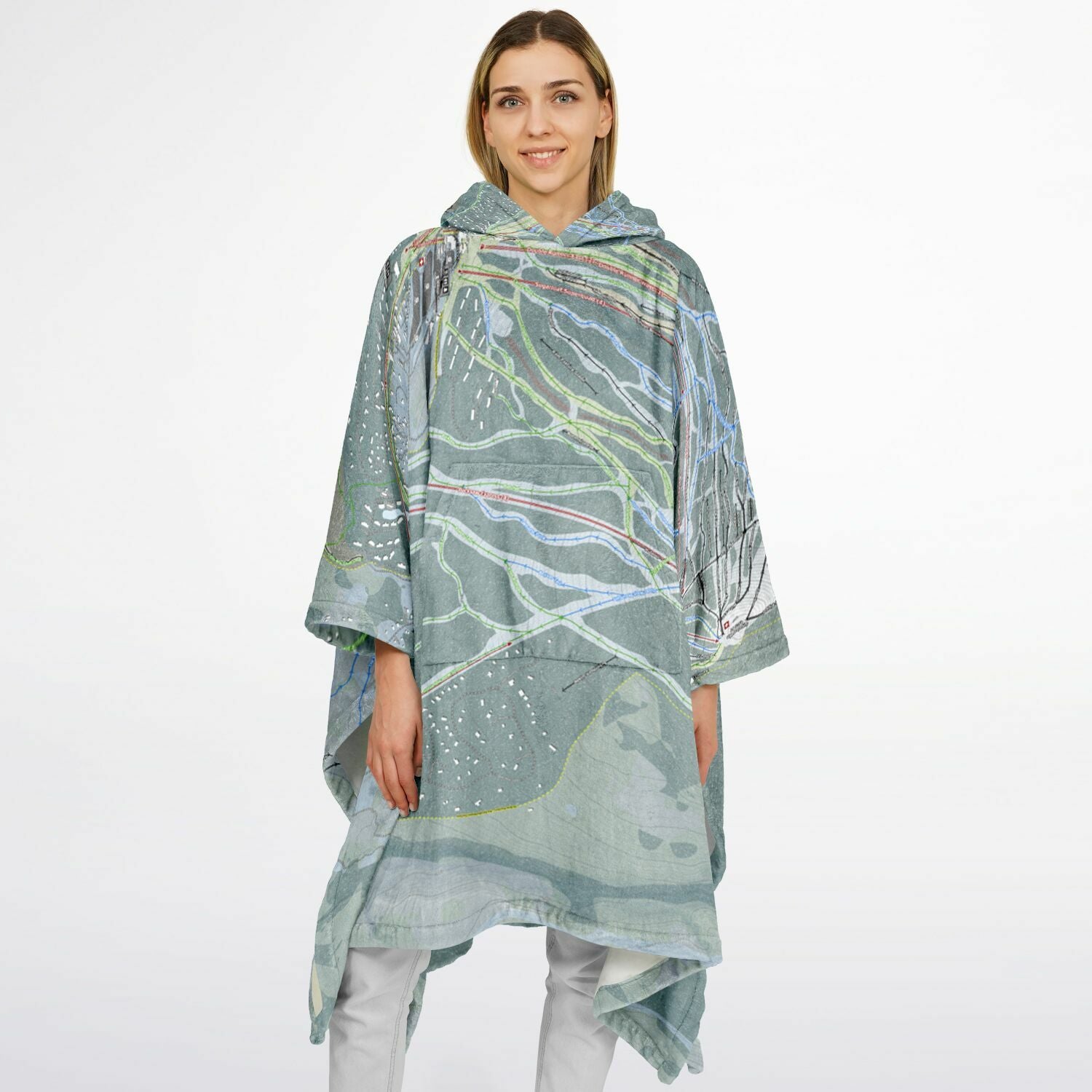 Sugarloaf, Maine Ski Resort Map Flannel Blanket Poncho