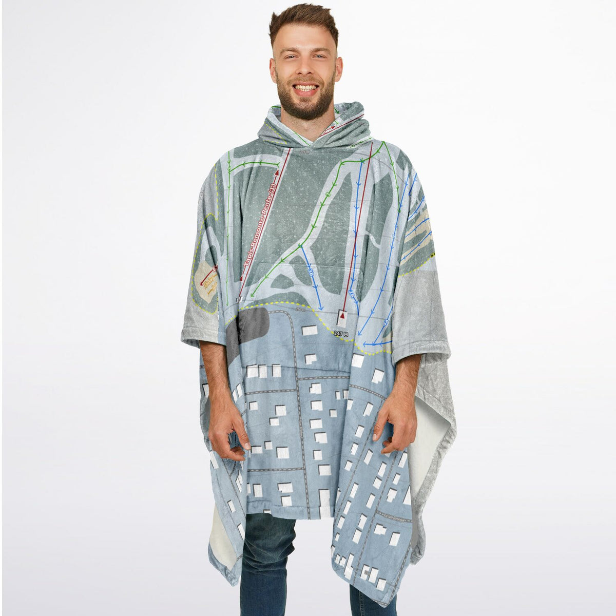 Mont-Bellevue, Quebec Ski Resort Map Flannel Blanket Poncho