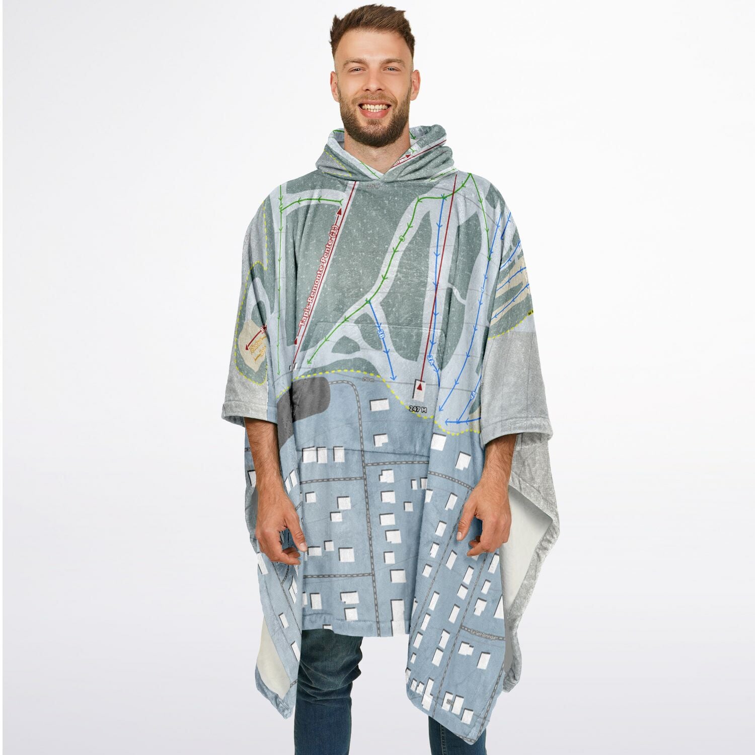 Mont-Bellevue, Quebec Ski Resort Map Flannel Blanket Poncho