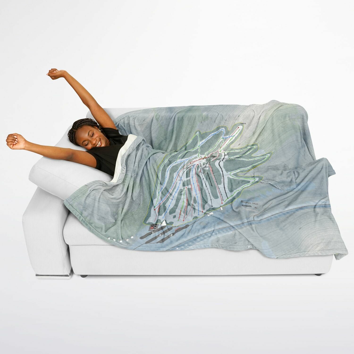 Denton Hill, Pennsylvania Ski Resort Map Flannel Blanket Poncho