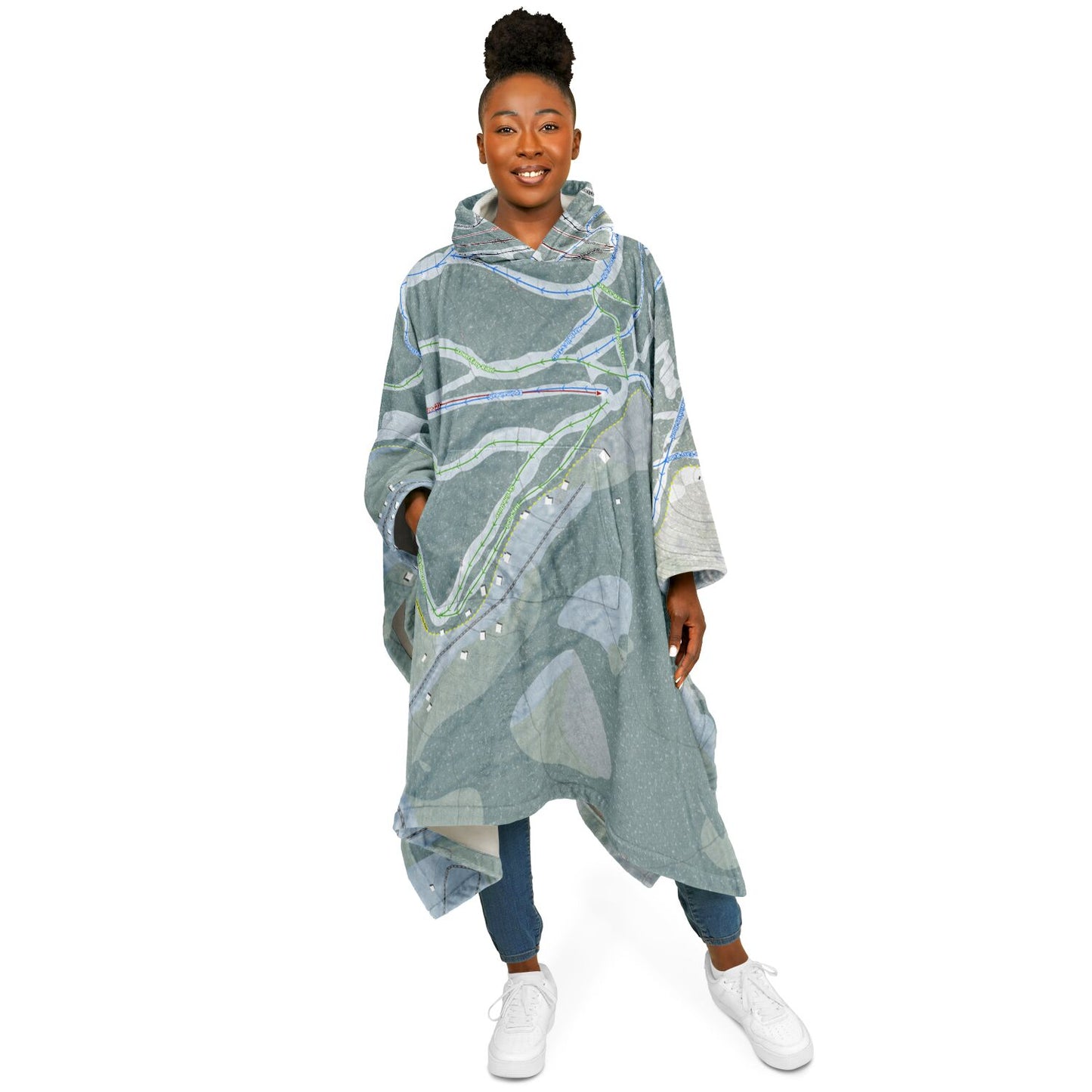 Mt Abram, Maine Ski Resort Map Flannel Blanket Poncho