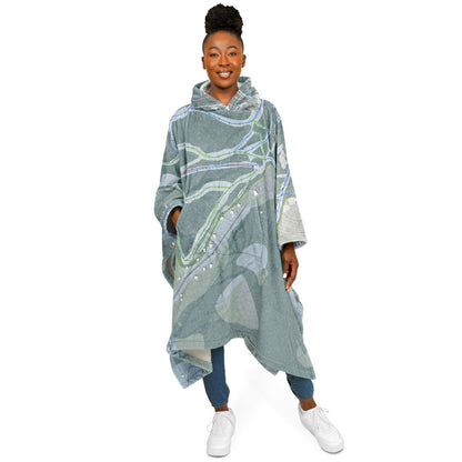 Mt Abram, Maine Ski Resort Map Flannel Blanket Poncho