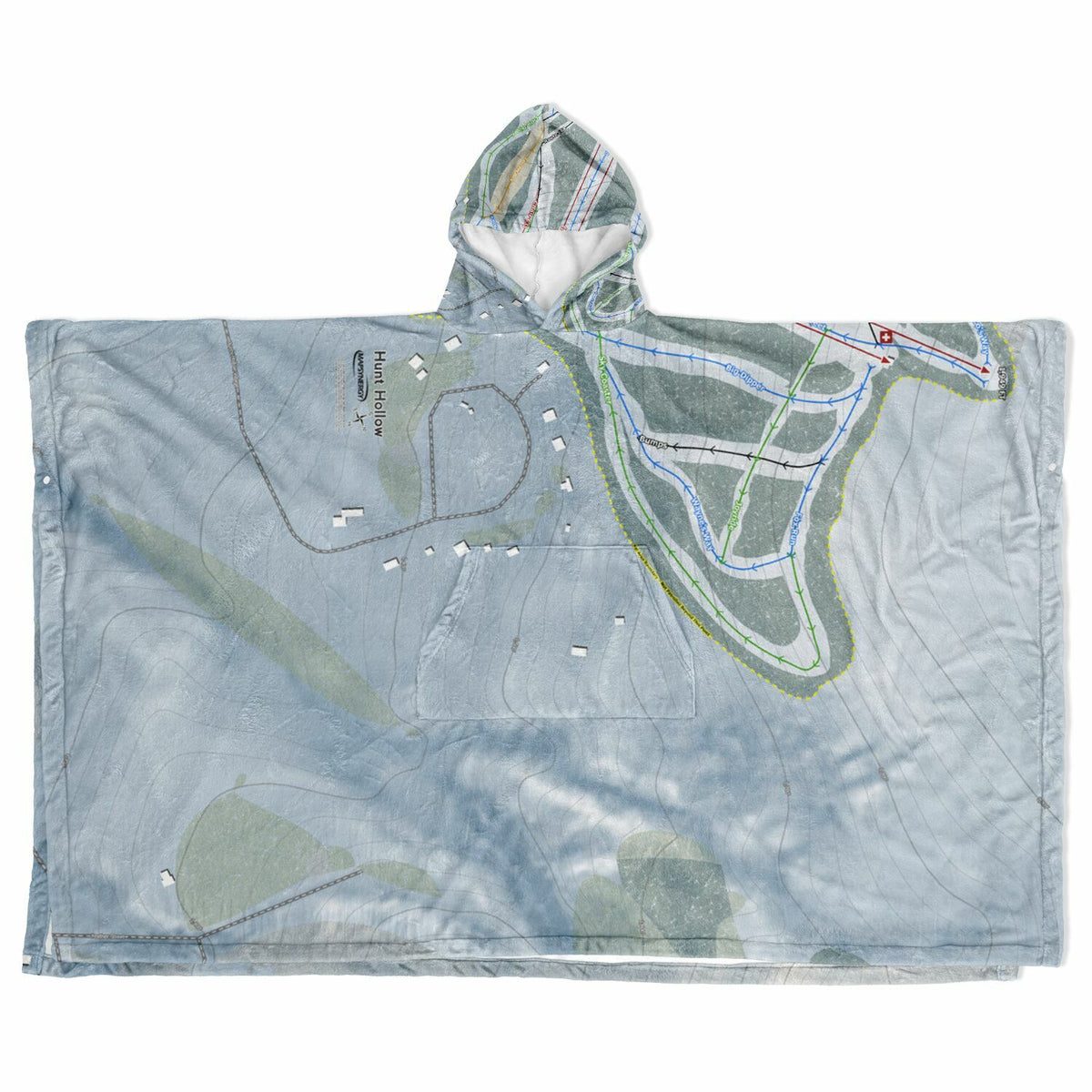 Hunt Hollow, New York Ski Resort Map Flannel Blanket Poncho