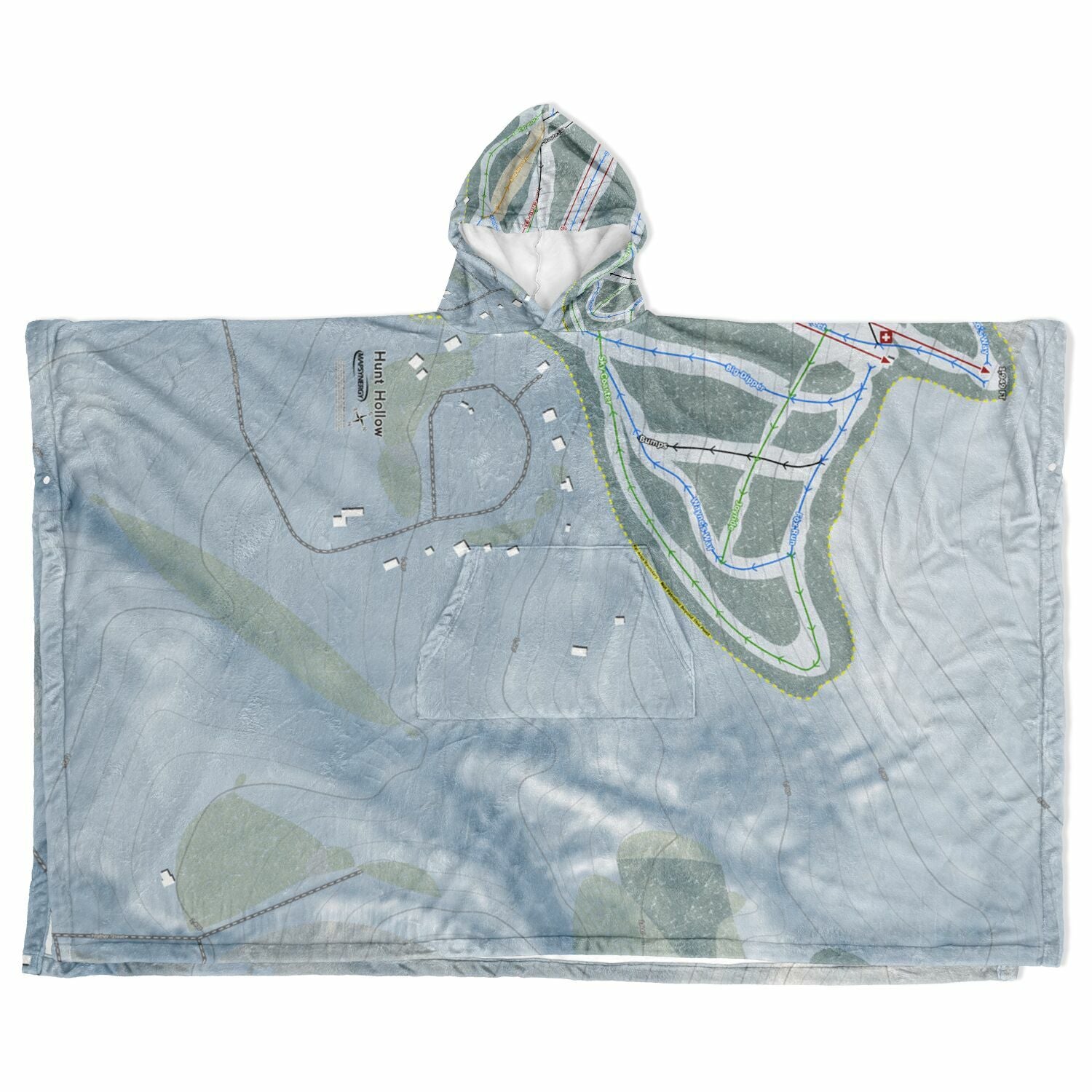 Hunt Hollow, New York Ski Resort Map Flannel Blanket Poncho
