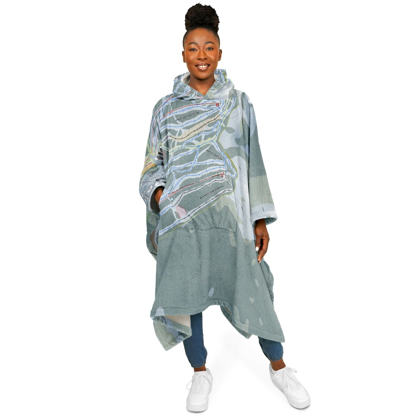 Mt Washington, British Columbia Ski Resort Map Flannel Blanket Poncho