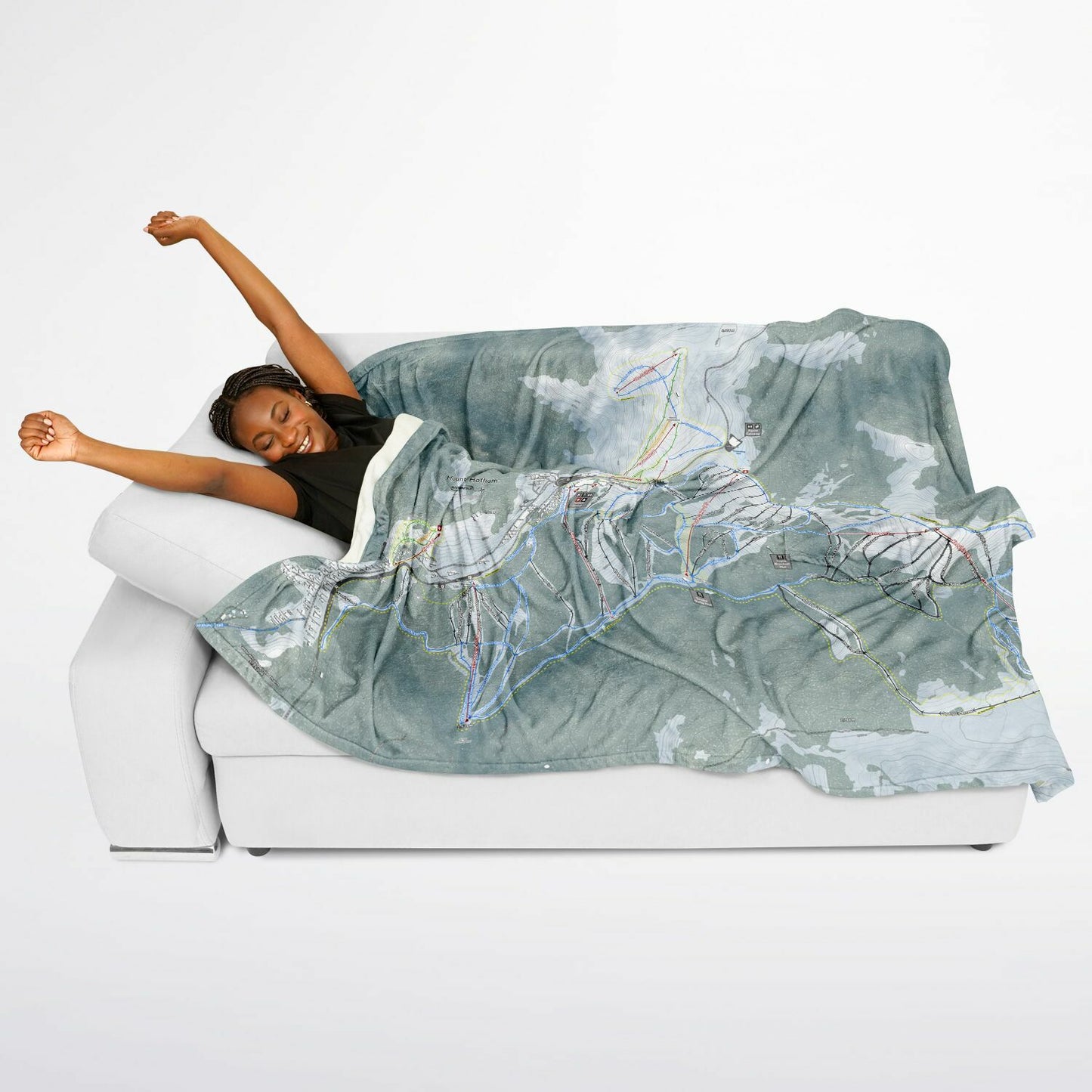 Mount Hotham, Australia Ski Resort Map Flannel Blanket Poncho - Powderaddicts