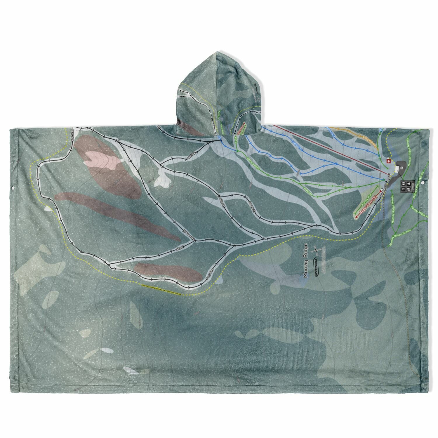 Murray Ridge, British Columbia Ski Resort Map Flannel Blanket Poncho