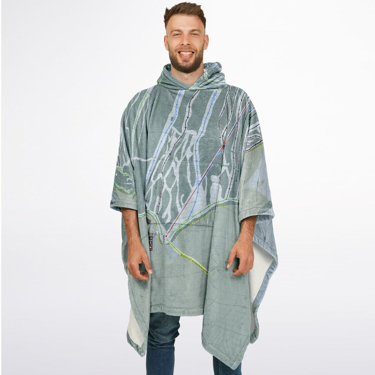 Hudson Bay Mountain, British Columbia Ski Resort Map Flannel Blanket Poncho