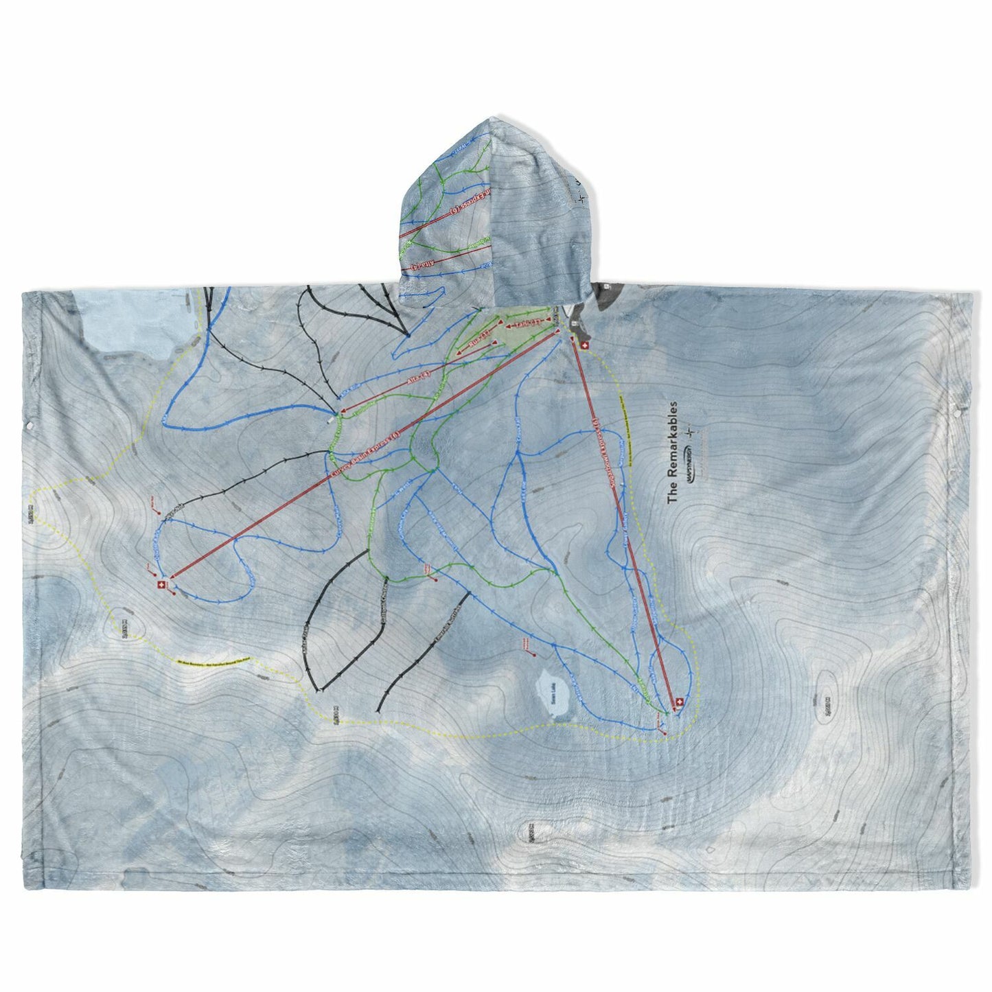 The Remarkables, New Zealand Ski Resort Map Flannel Blanket Poncho - Powderaddicts