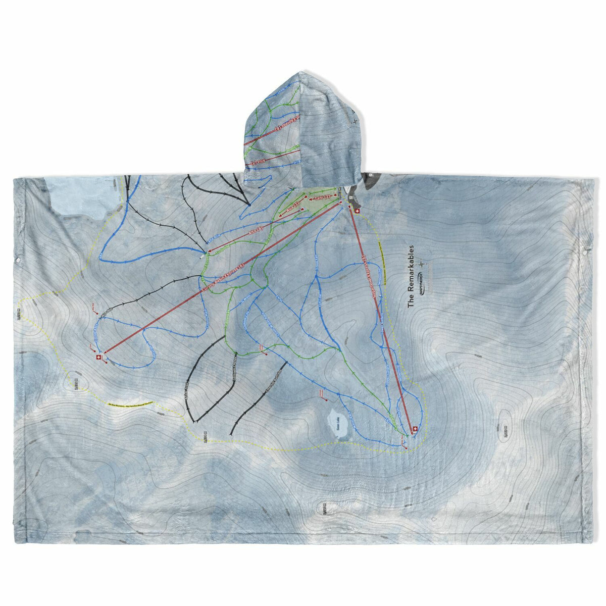 The Remarkables, New Zealand Ski Resort Map Flannel Blanket Poncho