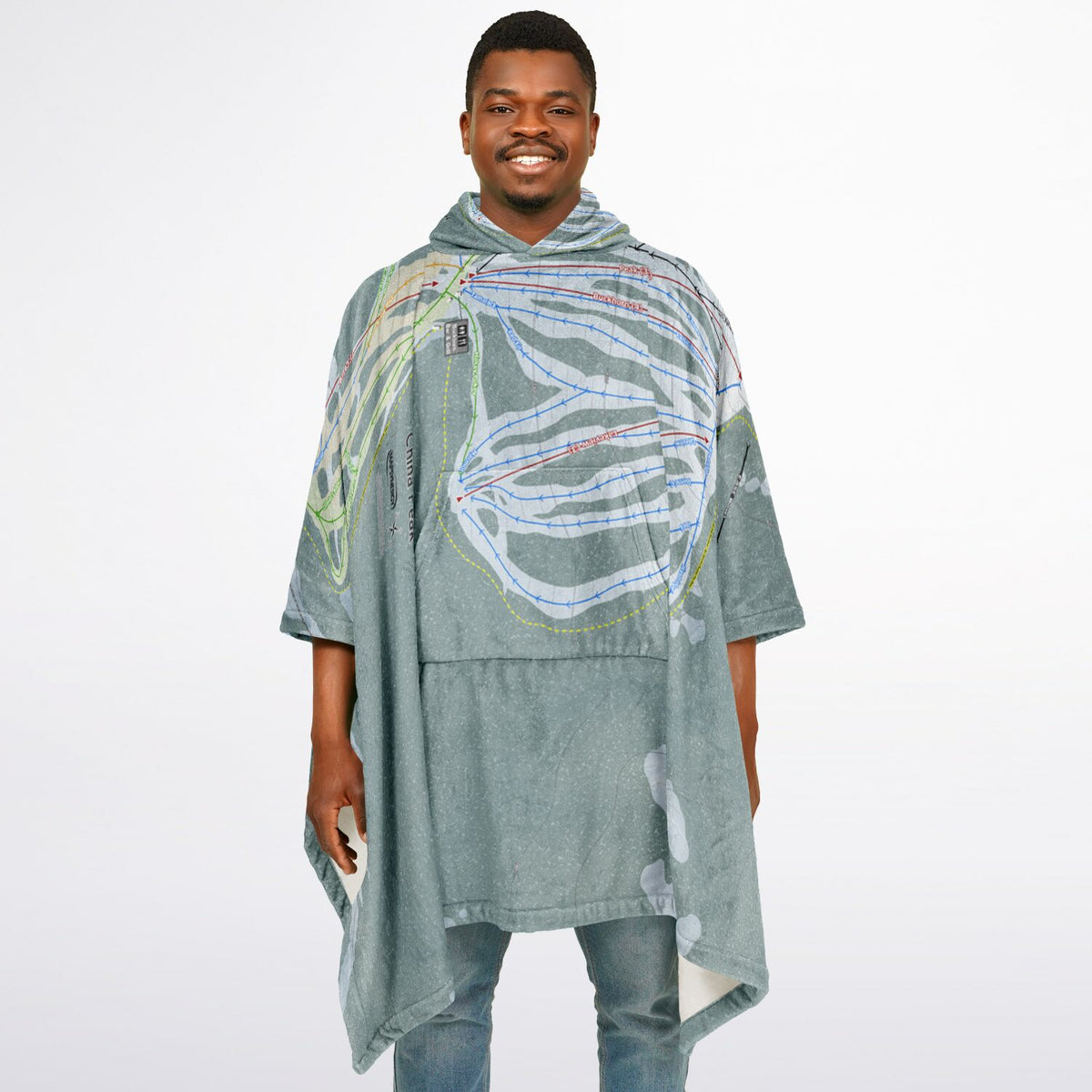 China Peak, California Ski Resort Map Flannel Blanket Poncho