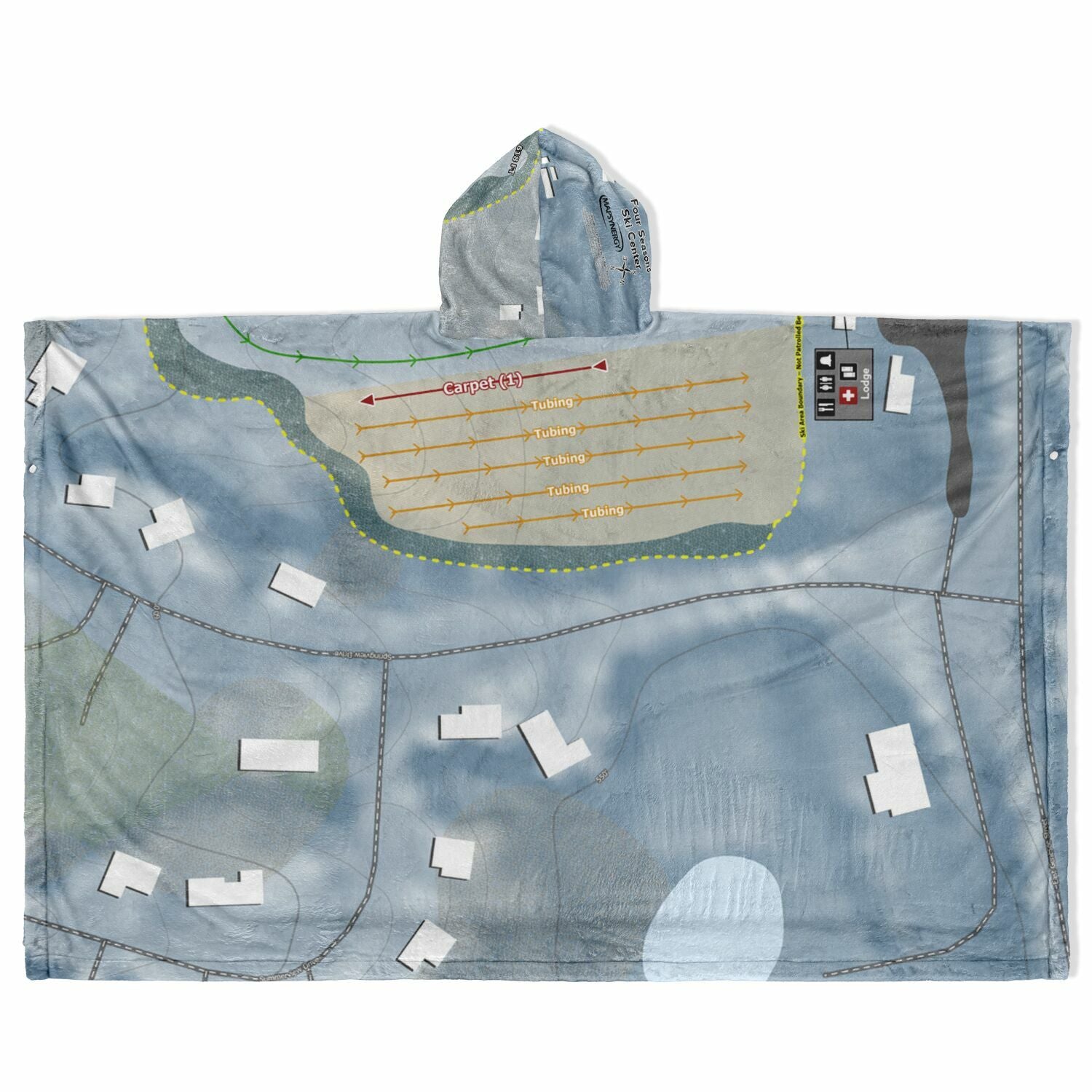 Four Seasons Ski Center, New York Ski Resort Map Flannel Blanket Poncho