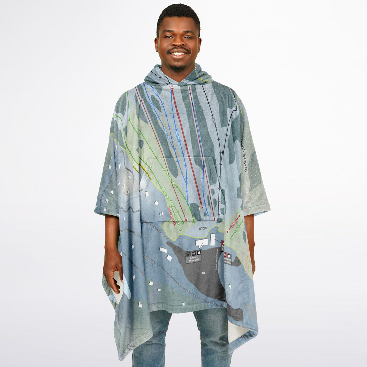 Sommet Edelweiss, Quebec Ski Resort Map Flannel Blanket Poncho