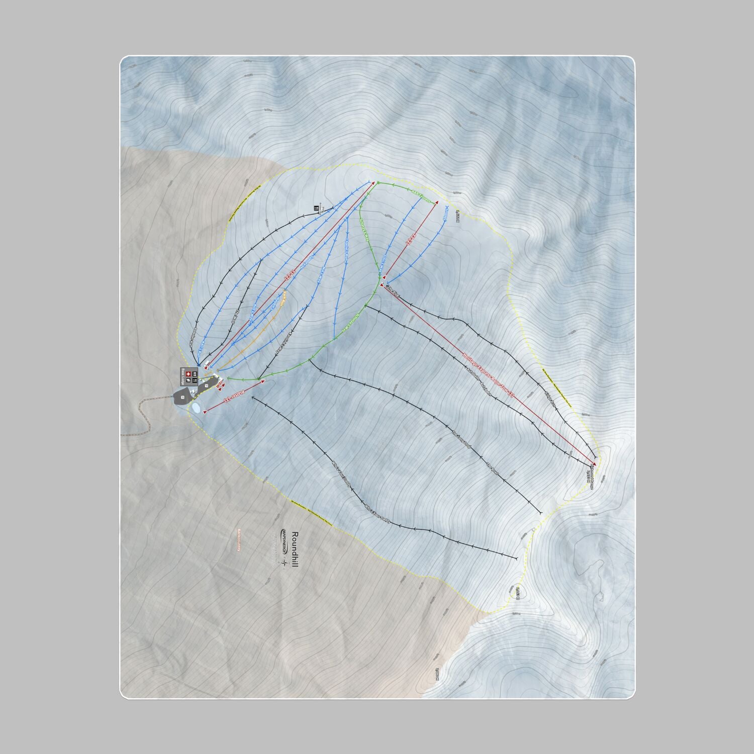 Roundhill, New Zealand Ski Resort Map Printed Beach Towel