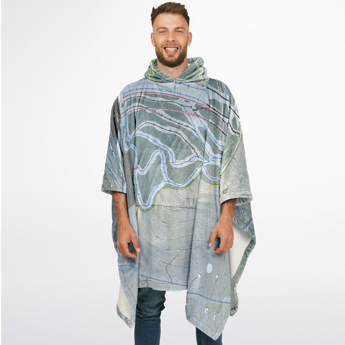 Catamount, New York Ski Resort Map Flannel Blanket Poncho