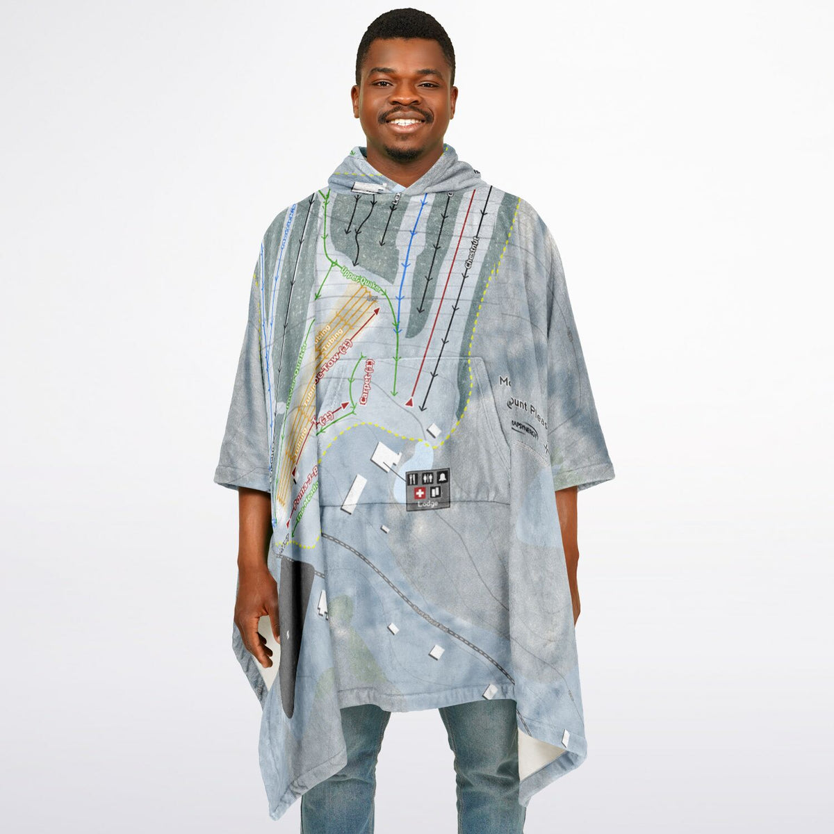 Mount Pleasant, Pennsylvania Ski Resort Map Flannel Blanket Poncho