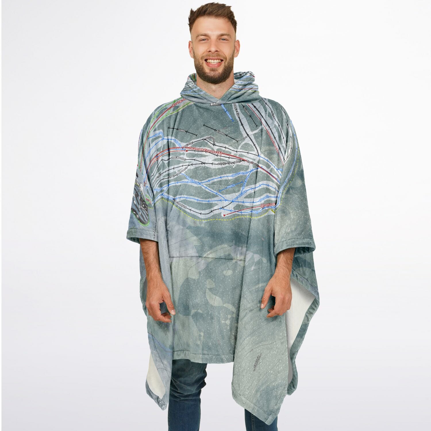 Waterville Valley, New Hampshire Ski Resort Map Flannel Blanket Poncho