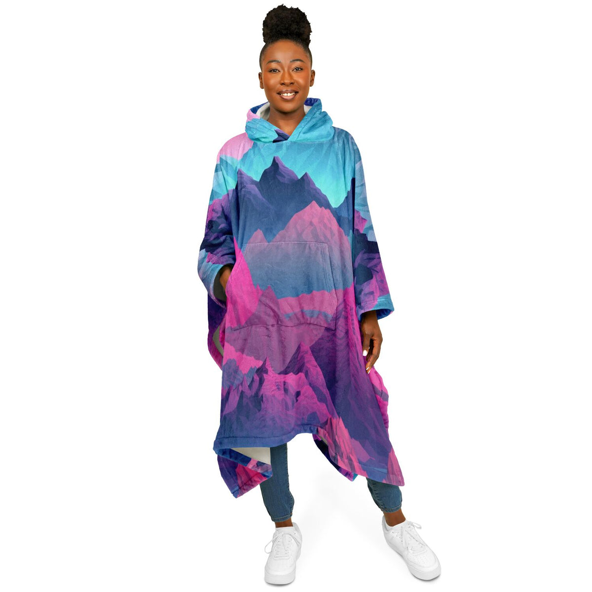 Abstract Geometric Mountains, Flannel Blanket Poncho