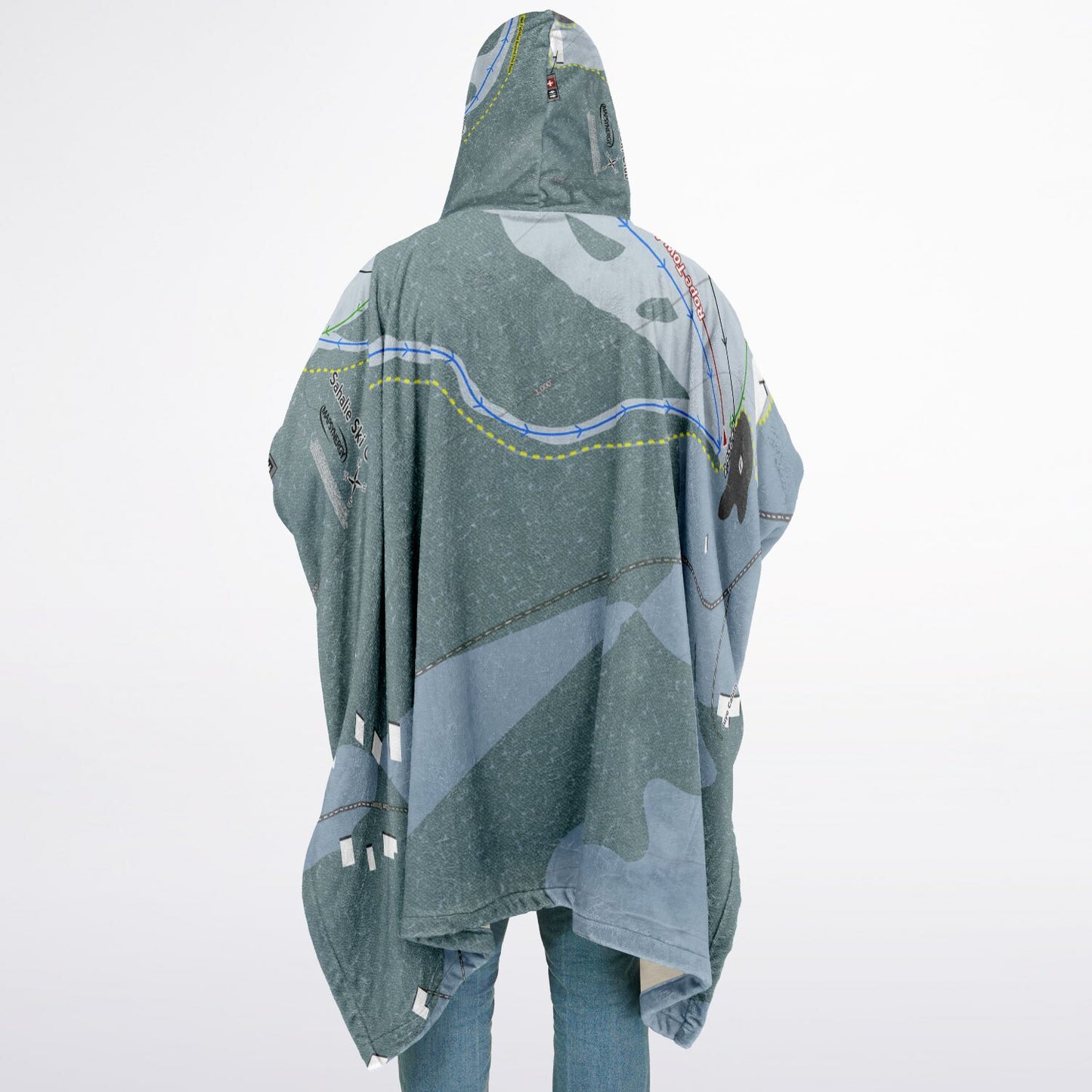 Sahalie Ski Club, Washington Ski Resort Map Flannel Blanket Poncho