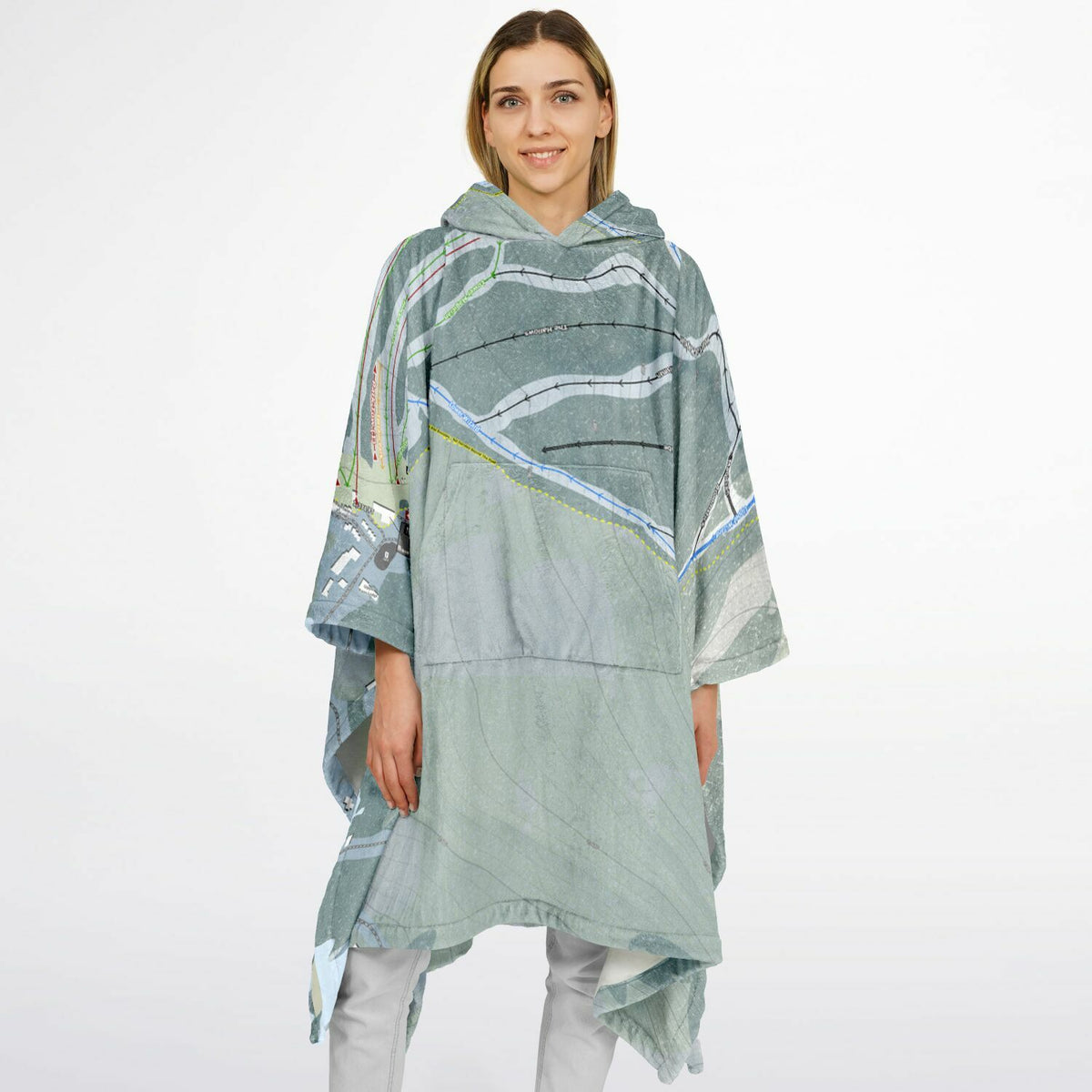 Magic Mountain, Vermont Ski Resort Map Flannel Blanket Poncho