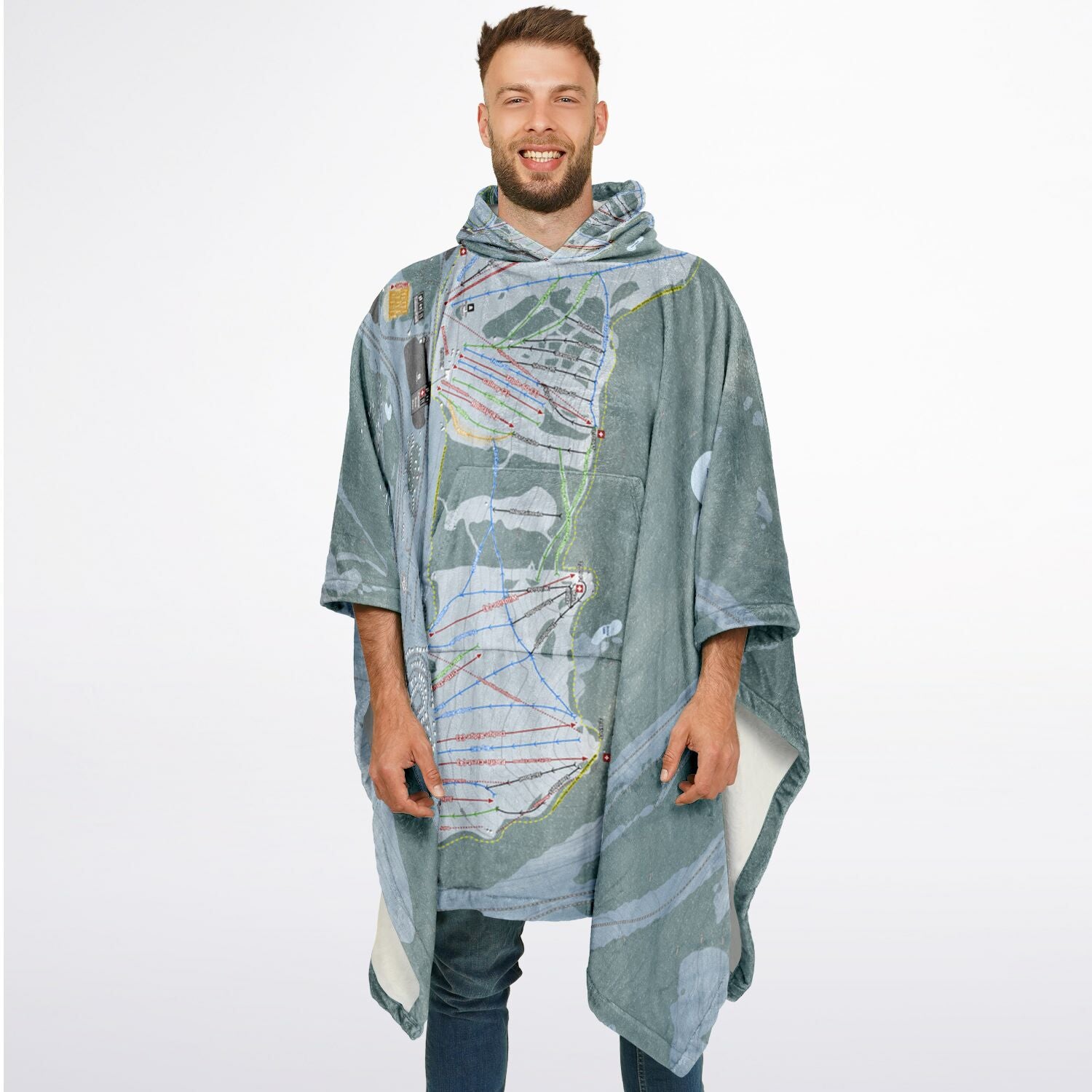 Summit At Snoqualmie, Washington Ski Resort Map Flannel Blanket Poncho