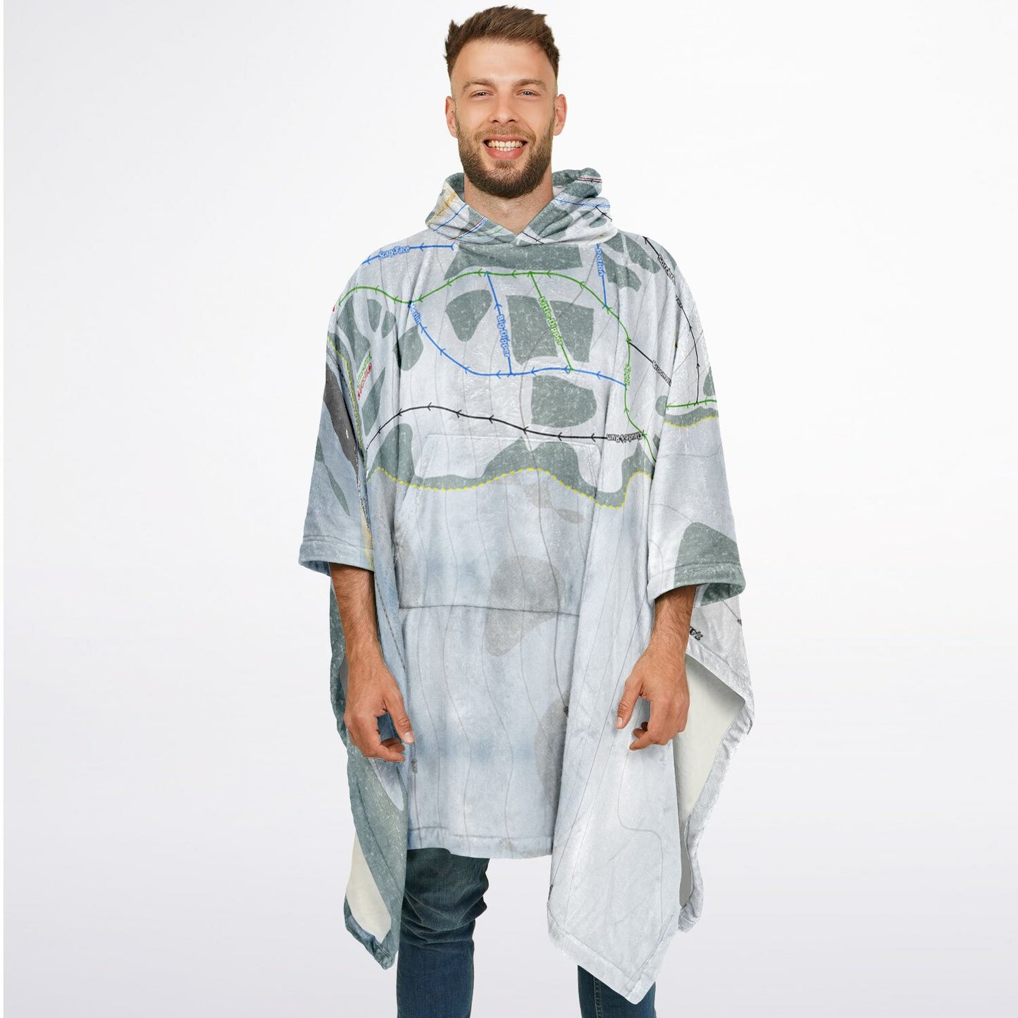 Magic Mountain, Idaho Ski Resort Map Flannel Blanket Poncho