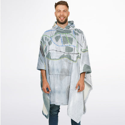 Magic Mountain, Idaho Ski Resort Map Flannel Blanket Poncho