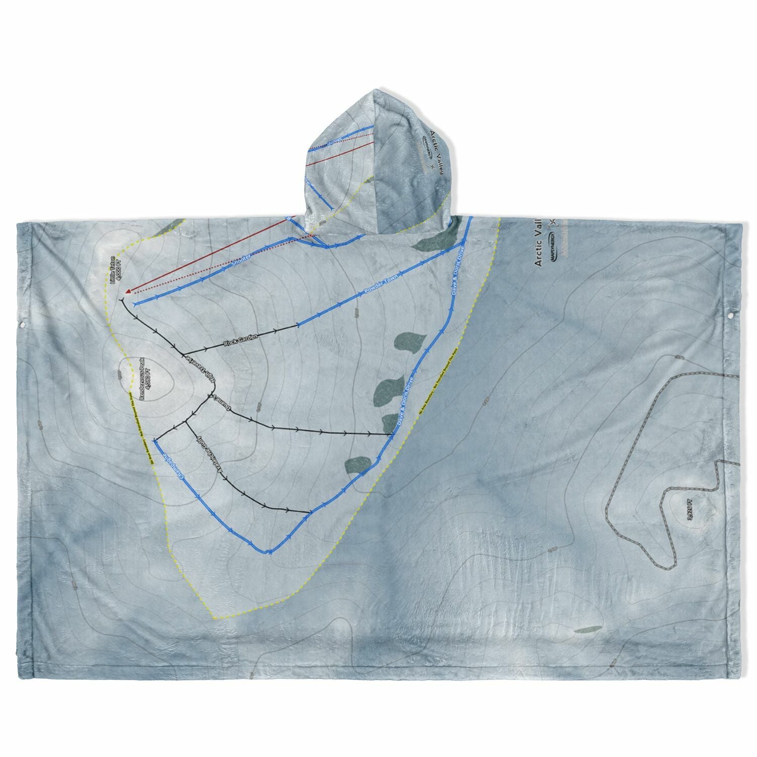 Arctic Valley, Alaska Ski Resort Map Flannel Blanket Poncho