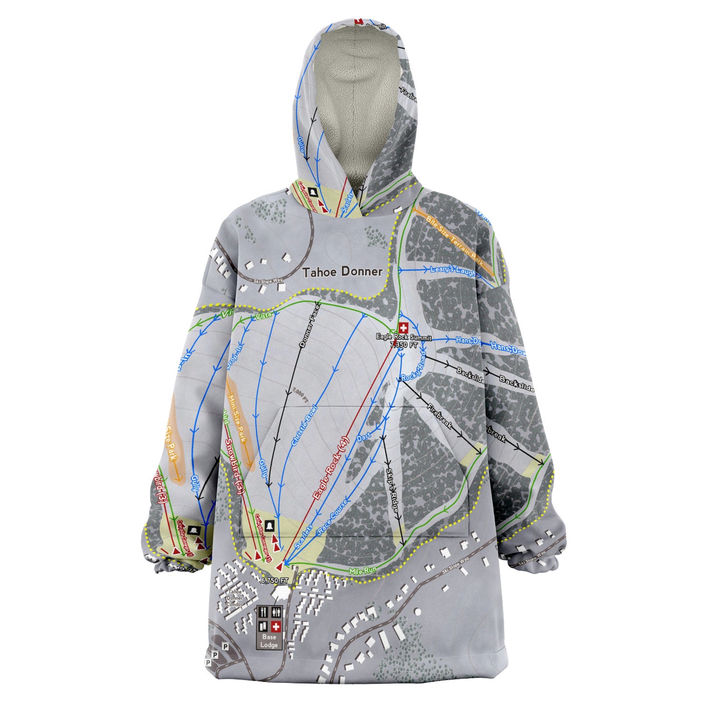 Tahoe Donner, California Ski Trail Map - Snug Hoodie - Powderaddicts