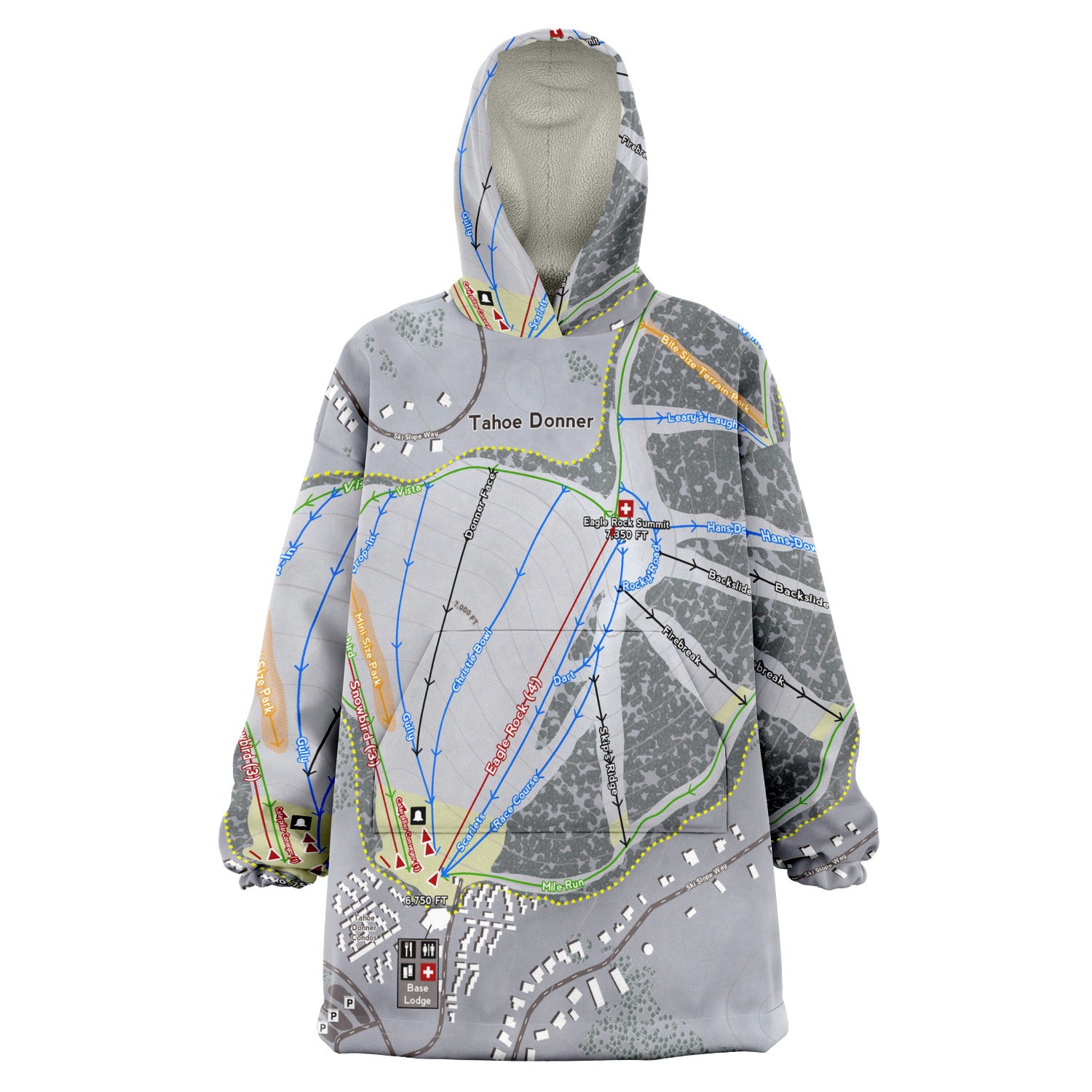 Tahoe Donner, California Ski Trail Map - Snug Hoodie - Powderaddicts