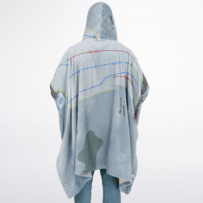 Rotarun, Idaho Ski Resort Map Flannel Blanket Poncho