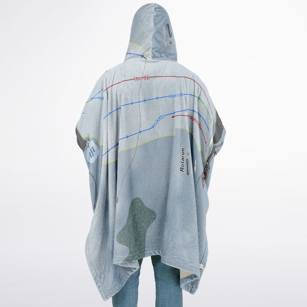 Rotarun, Idaho Ski Resort Map Flannel Blanket Poncho