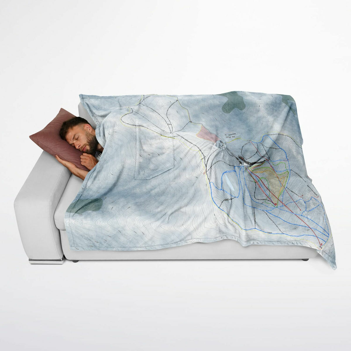 Mt Hutt, New Zealand Ski Resort Map Flannel Blanket Poncho