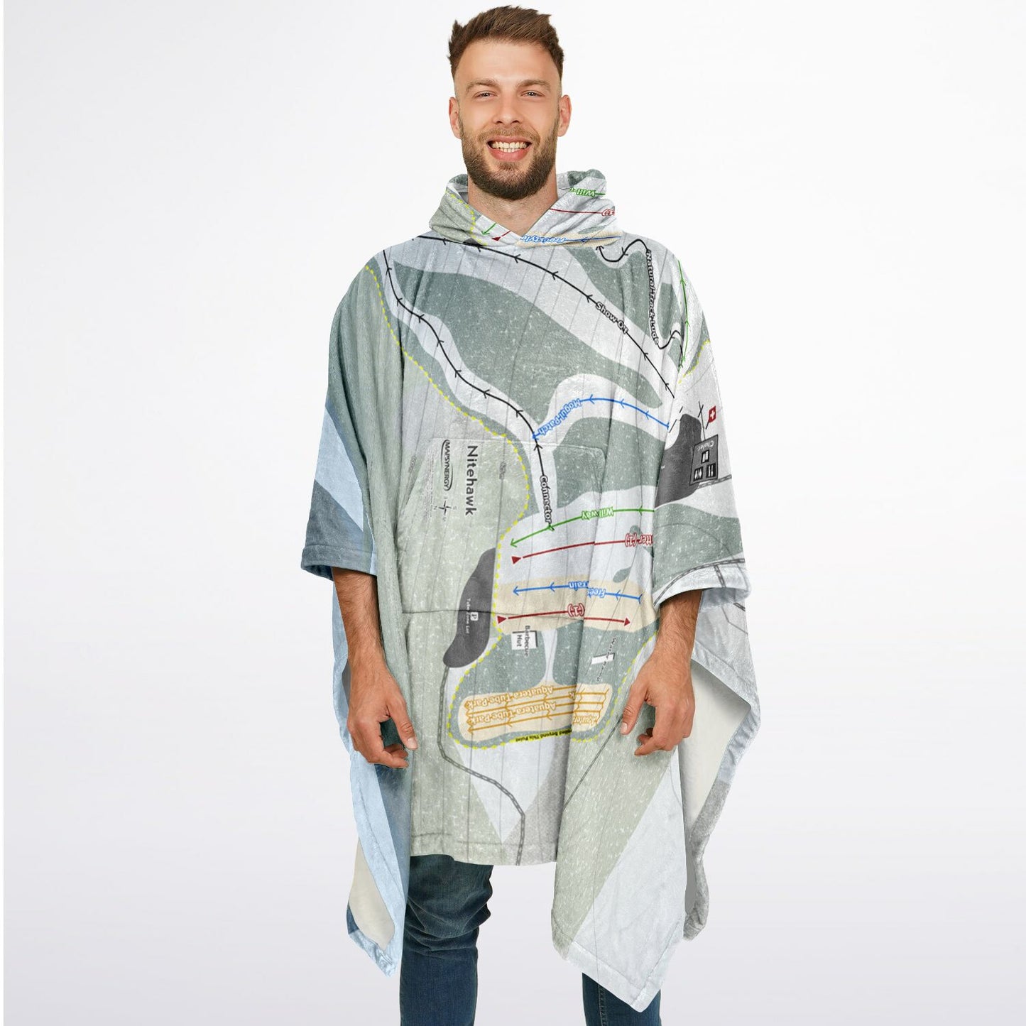 Nitehawk, Alberta Ski Resort Map Flannel Blanket Poncho