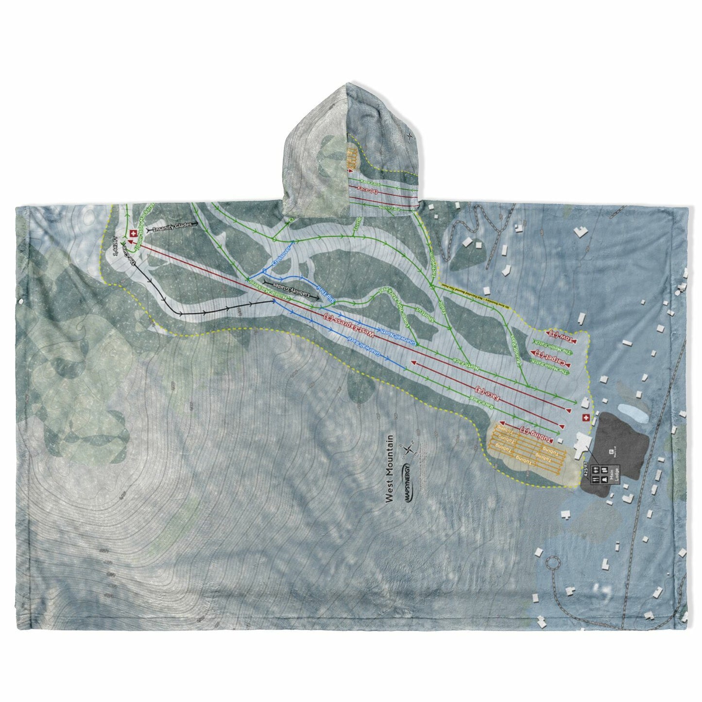 West Mountain, New York Ski Resort Map Flannel Blanket Poncho