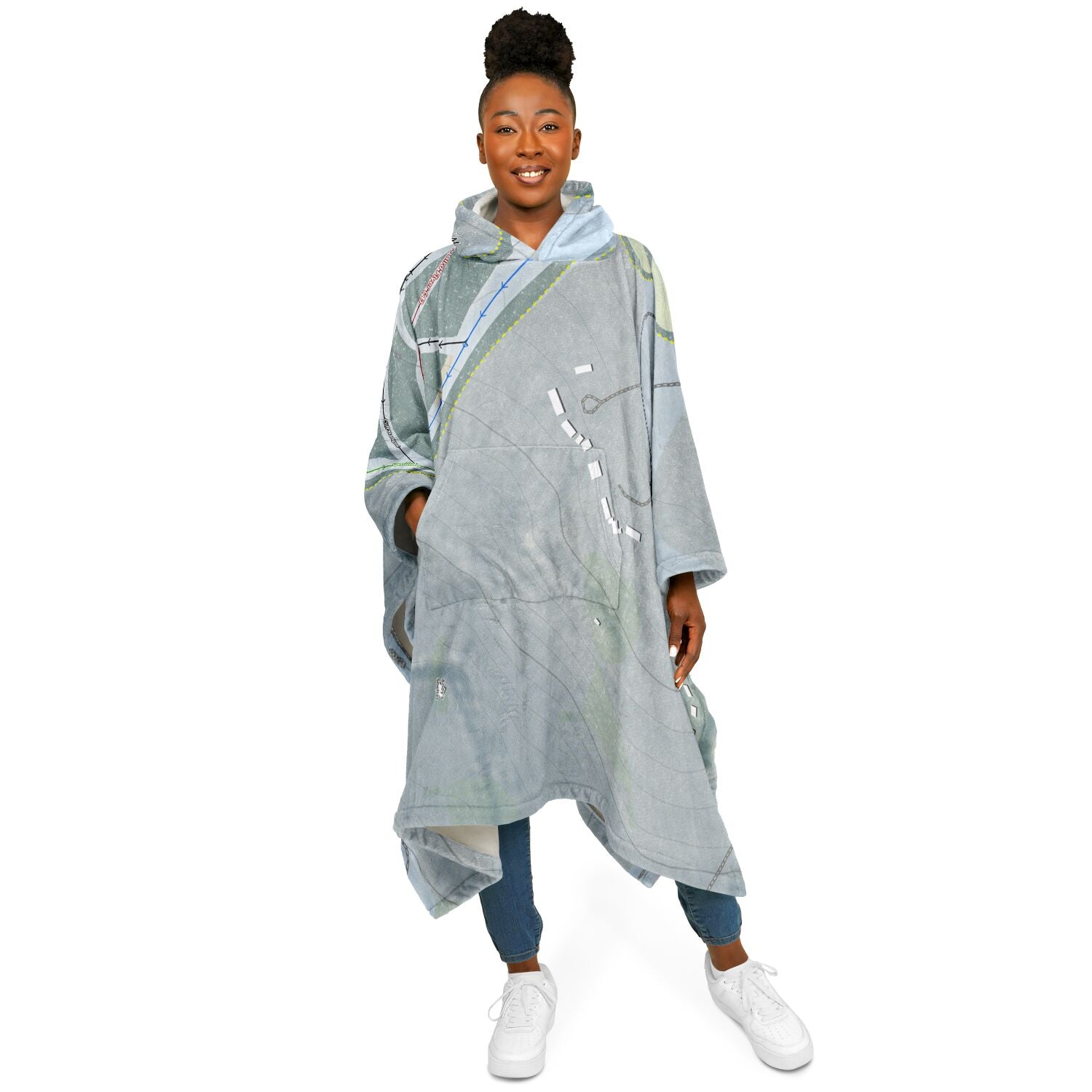 Mystic Mountain Nemacolin, Pennsylvania Ski Resort Map Flannel Blanket Poncho